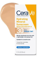 CeraVe Hydrating Sheer Sunscreen SPF 30 for Face and Body | Mineral & Chemical Sunscreen with Zinc Oxide, Hyaluronic Acid, Niacinamides and Ceramides| Paraben Free Fragrance Free | 3 Ounces