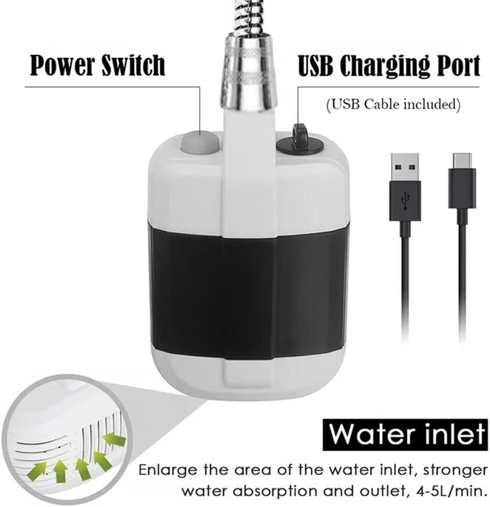 PureFlow™ Outdoor Camping Shower – 6000mAh Battery